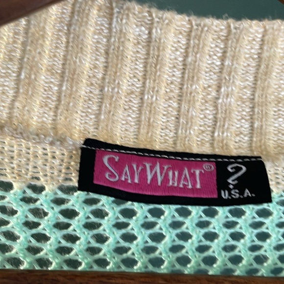 Say What? Cream and Blue Cardigan Sweater with Waterfall Front - Picture 4 of 4